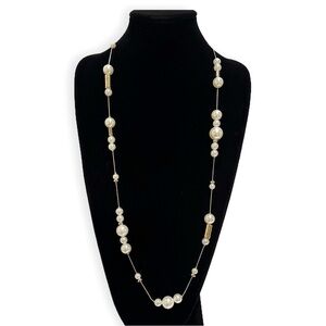 CHICO’S Gold & Faux Pearl Station Necklace | NWT